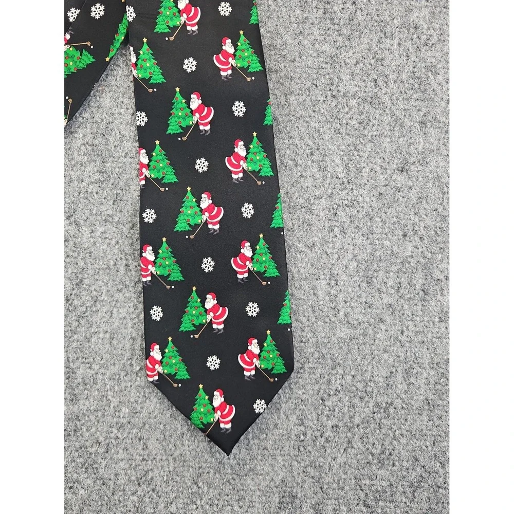 HALLMARK HOLIDAY TRADITION MENS 3.75 X 58 Music Santa Golf Black Neck Tie 1815